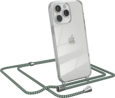 Produktbild von EAZY CASE Handykette kompatibel mit Apple iPhone 15 Pro Max, Handyhülle mit Umhängeband, Handykordel, Schutzhülle Clear, Band in Grün