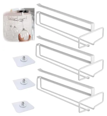 Produktbild von 3 Stück Weingläser Halter, Gläserhalter für Weingläser Stielgläser Weinglashalter Gläserhalter aus Metall Gläserschiene Halter Unter Schrank Weinglas Rack für Küche Bar Restaurant, Weiß
