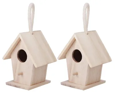 Image de Lot de 2 nichoirs suspendus en bois pour le jardin ou la terrasse – Accessoires décoratifs d'extérieur