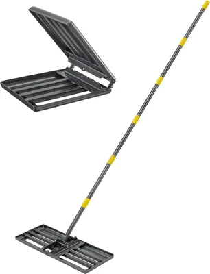 Produktbild von Klappbarer 220 cm Rasenrechen mit Griff - Robustes Rasenplanierwerkzeug aus schwarzem Metall