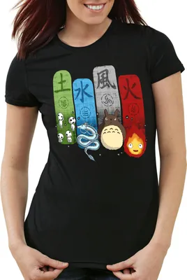 Produktbild von style3 Ghibli Family Damen T-Shirt totoro mononoke schloss chihiro film, Farbe:Schwarz, Größe:M