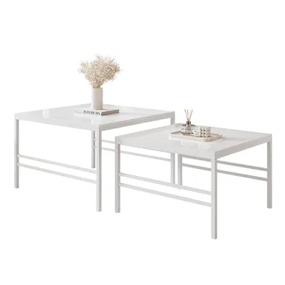 Produktbild von Idohome - Moderner Couchtisch FORMA 2in1 70/60  für das Wohnzimmer 2er mit Metalgestell Kaffeetisch Wohnzimmertisch Sofatisch Schwarz / Weiß Hochglanz