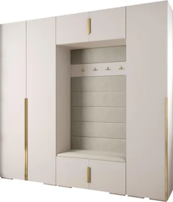Produktbild von MEBLE KRYSPOL Inova 1 Möbelset Garderobe, 236,7x250x47cm - Weiß, Manila 02, Gold
