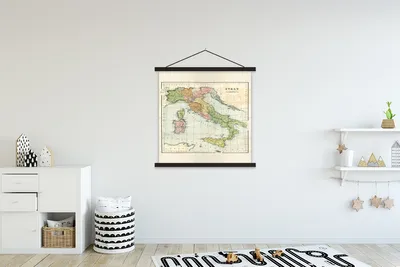 Produktbild von MuchoWow® Textilposter Vintage-Karte von Italien 90x90 cm mit schwarzem Rahmen - Magnetisches
