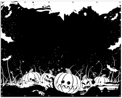 Produktbild von Wallario XXL Outdoor-Poster für Garten oder Balkon, Motiv Halloween - Kürbisse und Fledermäuse in schwarz-weiß, Comic Stil, in ca. 250 x 200 cm