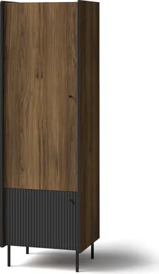 Produktbild von BETTSO Schmaler geriffelter Kleiderschrank PRESTIGO 59 x 190 cm Schwarz + Nussbaum