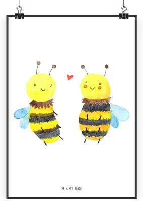 Produktbild von Mr. & Mrs. Panda Bild Biene Verliebt DIN A1 - Weiß - Geschenk, wanddeko, kunstdruck poster, Wandbild, Plakat