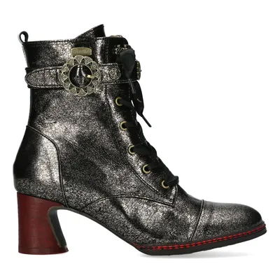 Produktbild von LAURA VITA Lederstiefelette mit Schnürung + Zip innen Incao 10 acier schwarz silber mit rotem Absatz Lederinnensohle Grösse 39 EU