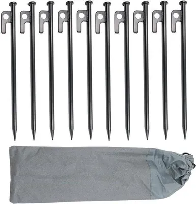 Produktbild von Famanu Tentharingen 25 cm - 10 Stück Set - Robuste Heringe aus geschmiedetem Stahl mit Tragetasche - Schwarz