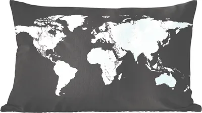 Produktbild von MuchoWow® Zierkissen Sofakissen Wohnzimmer Dekokissen 50x30 cm Weltkarte - Marmor - Weiß - Wohnzimmerdekoration - Polster mit Photo