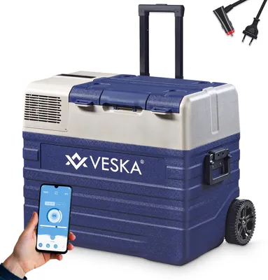 Produktbild von Kompresorová chladnička elektrická, mraznička s APP ovládáním, USB připojení, teleskopická tyč, kolečka, 12/24V, 230V - 62 litrů - modrá
