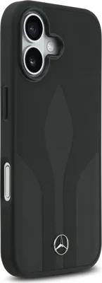 Image de Etui Mercedes MagSafe iPhone 17 cuir véritable noir logo étoile métal