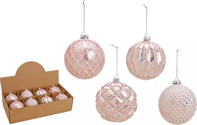 Produktbild von Weihnachtskugeln aus Glas Pink/Silber  10 cm