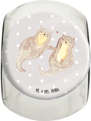 Produktbild von Mr. & Mrs. Panda Bonboniere Otter Hände halten L 870ml - Grau Pastell - Geschenk, schraubglas, Paar, aufbewahrungsglas, Teedose, Kaffeedose, Händchen, Seeotter, Liebe
