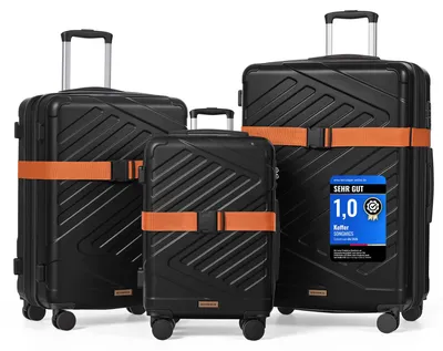 Produktbild von SONGMICS Hartschalen-Koffer Trolley Rollkoffer Reisekoffer Handgepäck 4 Rollen (M-L-XL-Set) (Schwarz, Set) – Tintenschwarz
