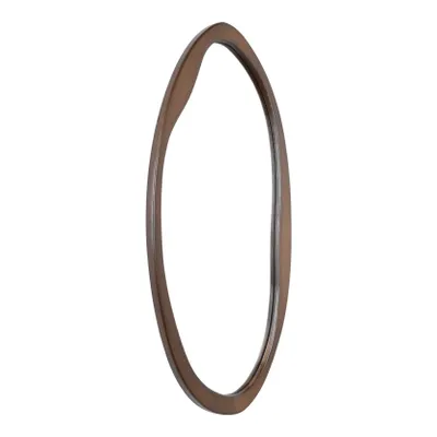 A single, large, oval mirror with an organic, wavy wooden frame, presented against a plain white background.