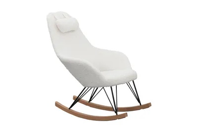 Produktbild von SalesFever Schaukelstuhl mit Kopfkissen | Bezug Teddyfell | Kufen Massiv-Holz | Gestell Metall schwarz | B 67 x T 105 x H 106,5 cm | weiß