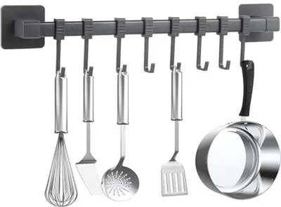 Produktbild von Ultiluxe Küchenhaken - 8 Haken - Wandhaken - Selbstklebendes Aufhängesystem - Platzsparend - Schwarz
