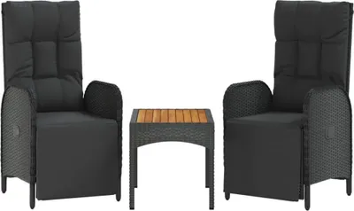 Obrázok produktu pre vidaXL Záhradné relaxačné kreslá 2 ks so stolom Black Poly Rattan
