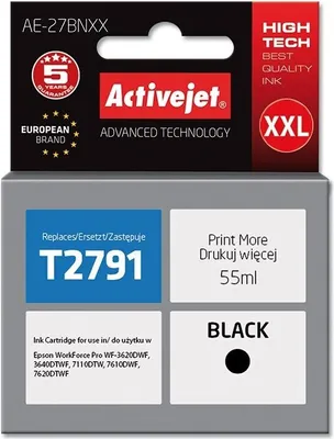 Produktbild von Activejet AE-27BNXX Tintenpatrone (Ersatz für Epson 27XXL T2791; Höchst; 55 ml; schwarz)
