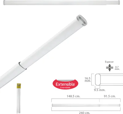 Produktbild von Ausziehbare Gardinenstange 148,5/240 cm mit verstellbarer Druckfeder (1 Stück).