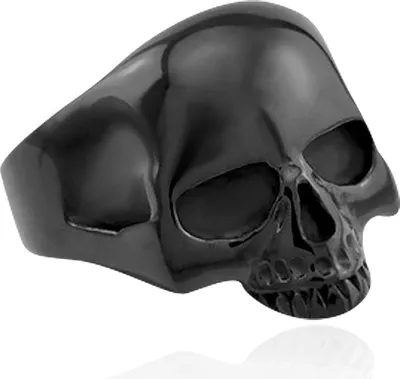 Produktbild von Totenkopf Ring Herren Damen Edelstahl Biker Skull Gothic Massiv Silber Schwarz 72 - Ø 23,01 mm