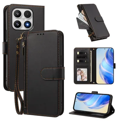 Obrázek produktu pro Peněženkové pouzdro pro Xiaomi 17,Polyuretankožené pouzdro s přihrádkami na karty, stojánkem a poutkem na ruku Černá