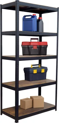 Produktbild von Relaxdays Schwerlastregal, 875 kg, HxBxT 180 x 90 x 45 cm, 5 Ebenen, Holzoptik, Lagerregal, Stahl & MDF, schwarz/braun