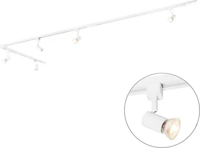 Produktbild von QAZQA - Modern Smartes Schienensystem I Spotlight I Deckenspot I Deckenstrahler I Strahler weiß 1-phasig 5-flammig-leuchtend inkl. Wifi GU10 - Iconic Jeany I Wohnzimmer - Stahl Länglich - LED geeignet