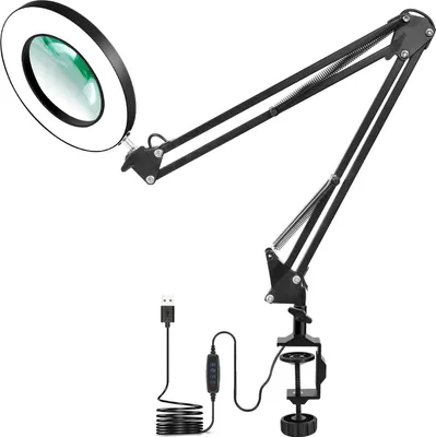 Produktbild von LED Leselampe mit Vergrößerungsglas und Helligkeitsstufen - Schreibtischlampe mit Augenschutz