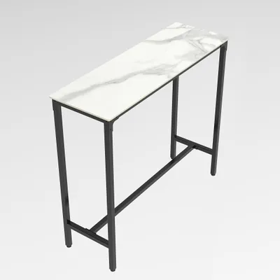 Image de Barkruk – Table de bar rectangulaire avec plateau en marbre céramique et structure métallique