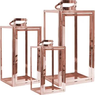 Produktbild von 3er Set Edelstahl-Laternen Gartenlaternen Kupfer-farbig 30/40/53cm