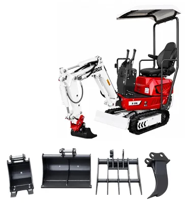 Produktbild von AGROX Austria Edition X-06 Benzin-Minibagger 640 kg mit Schaufelpaket – kompakter Kettenbagger mit Loncin G300FA Motor, Schutzdach