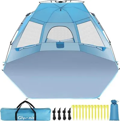 Image de Tente de plage automatique avec protection UV, protection contre le vent et le soleil, pour 4 à 5 personnes, encombrement réduit, système Quick-Up