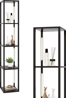 Produktbild von COSTWAY 163cm Stehlampe Regal, Standleuchte Ablageregal Stehleuchte mit 3-stufig dimmbaren LED-Leuchten, drehbaren LED-Stangen & Fußschalter Braun