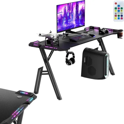 Produktbild von Sessamen-LP Gaming Schreibtisch 160x60x74 cm Stehpult in Gaming Tisch Groß Computertisch L-Frame PC Schreibtisch, Schwarze Kohlefaser