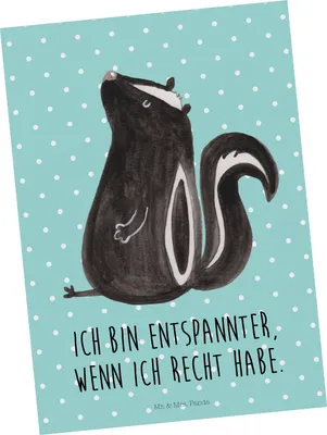 Produktbild von Mr. & Mrs. Panda Ansichtskarte Stinktier Sitzen - Türkis Pastell - Geschenk, Raubtier, Recht, Postkarte, bildkarte, Spruch, Kunstkarten, Besserwisser, Grußkarte, Skunk