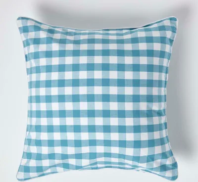 Produktbild von HOMESCAPES Blau karierter Kissenbezug 60 x 60 cm aus 100% Baumwolle