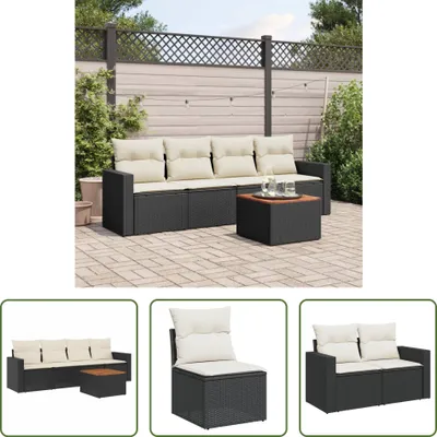 Produktbild von The Living Store 5-tlg. Garten-Sofagarnitur mit Kissen Schwarz Poly Rattan
