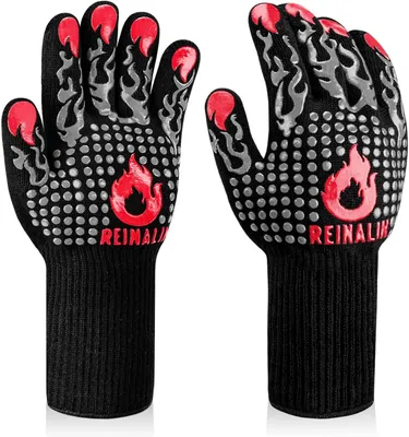 Imagen del producto de Guantes para barbacoa, resistentes al calor hasta 800 °C, antideslizantes, talla L/XL/XXL, para asar a la parrilla y cocinar