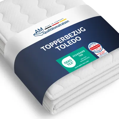Produktbild von Hochwertiger Topperbezug aus Komfort Doppeltuch | 180x200 cm | Ersatzbezug für Matratzentopper | 180/200 cm | Kernhöhe 4-6 cm