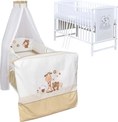 Produktbild von Baby-Delux Babybett Gitterbett Mia weiß 120×60 inkl. Matratze Bettwäsche Set 10tlg Safari