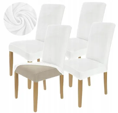 Produktbild von Stuhlhusse Stretch Weiß - Samt - 4 Stück - Universal - Esszimmer Stuhlbezug