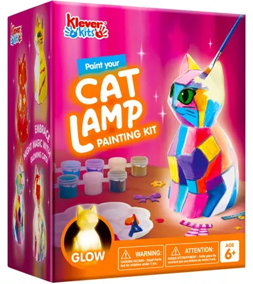 Produktbild von Klever Kits Katze Lampe Bastelset Kinder ab 6+ jahre,Basteln Mädchen ab 6 7 8 9 10 11 12 jahre,Kreatives Geschenke für Mädchen, katz e Spielzeug Kinder,DIY Katze Lampe Malset
