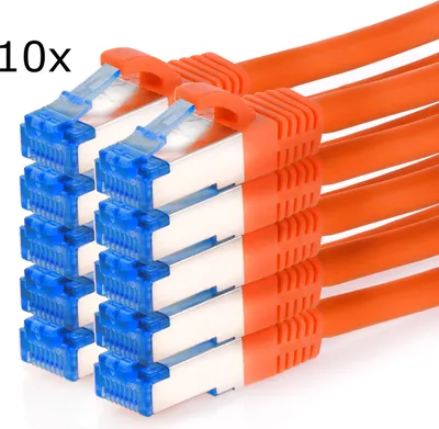 Produktbild von TPFNet 10er Pack 1m Cat.6A Patchkabel / Netzwerkkabel S/FTP 10GBit, orange