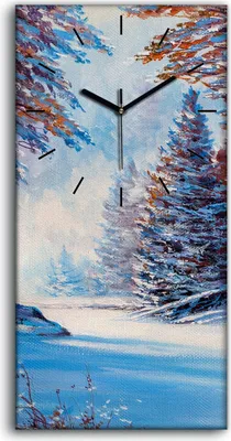 Produktbild von Küchenuhr Bürouhr Leinwand Uhr Geräuschlos 30x60 Gemälde Winter Wald Bäume - schwarze Hände