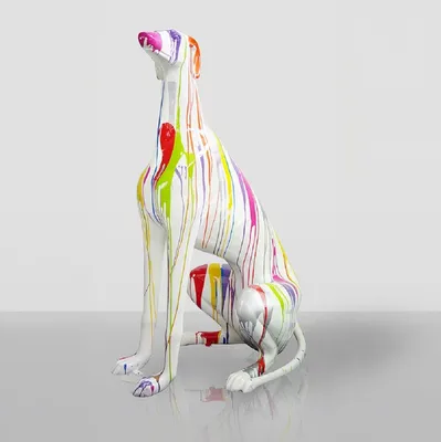 Produktbild von Casa Padrino XXL Deko Skulptur Windhund Weiß / Bunt H. 180 cm - Riesige Garten Deko Figur