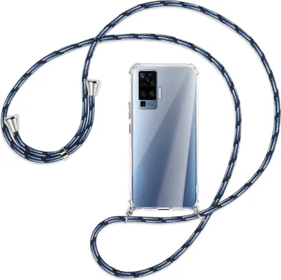 Produktbild von Handykette Backcover-Schutzhülle mit Band (Metall silberfarben) für vivo X50 Pro, X51 5G - Blautöne