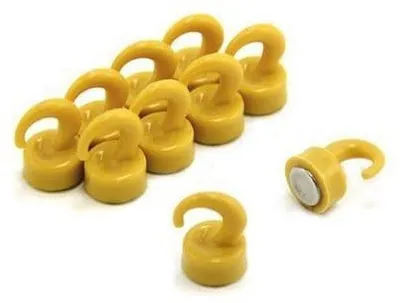 Obrázok produktu pre Plastové magnetické háčiky, žlté, 12 x 20 mm, nosnosť 1 kg, balenie po 10 ks