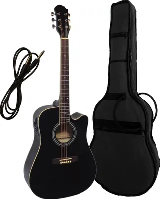Produktbild von 4/4 Westerngitarre Akustik Gitarre schwarz mit Cutaway - 4 Band EQ + Gitarrentasche